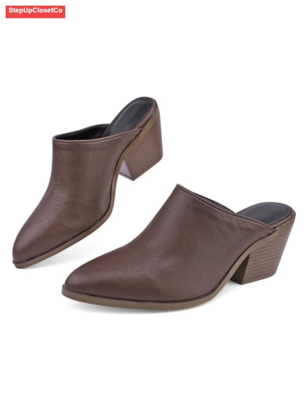 POYOIOR Women's Chunky Block Heel Mules, Closed Toe Pointed Slip On Casual